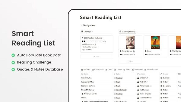 Smart Reading List Notion Template - Populate Book Details Automatically